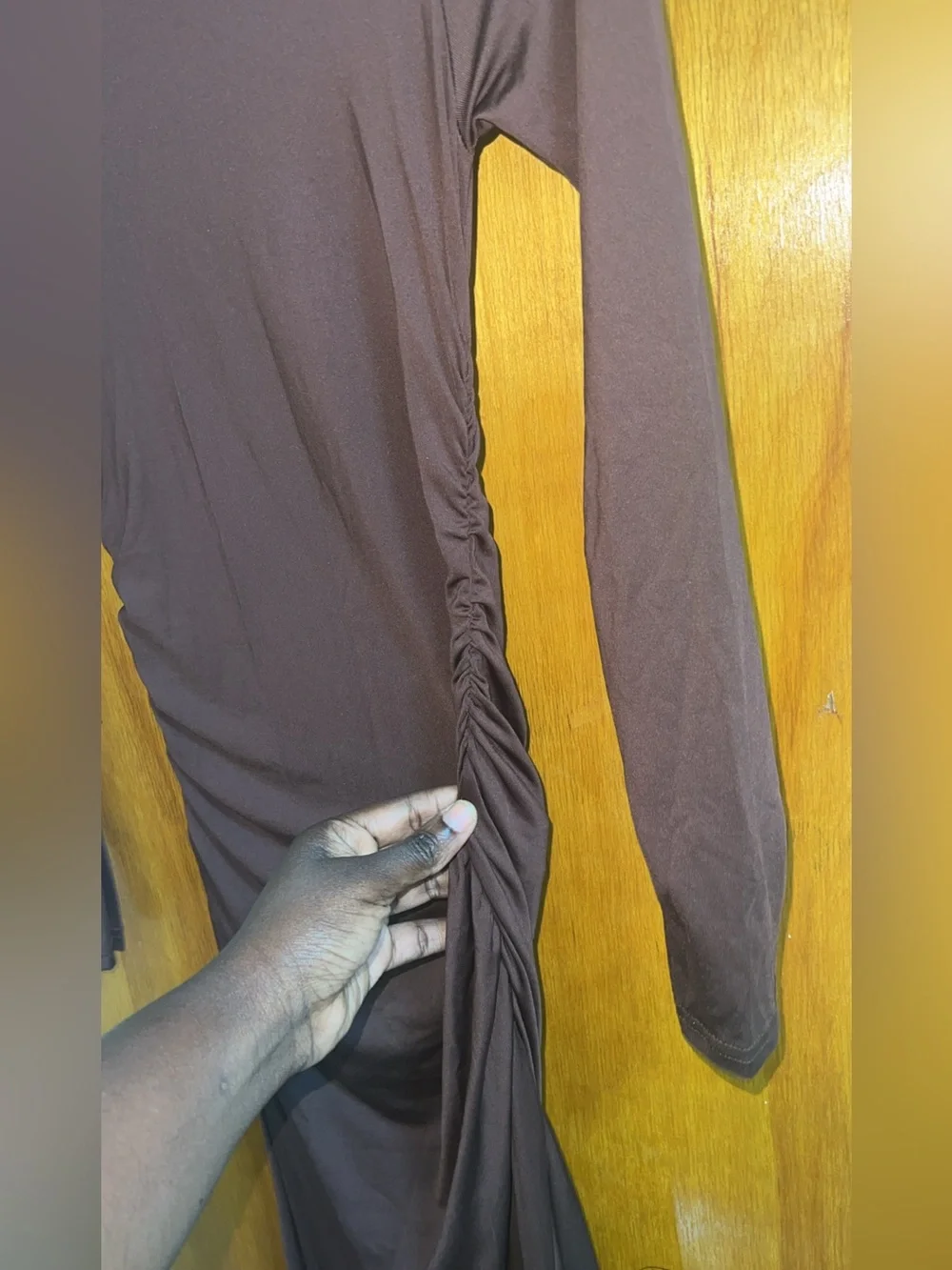 Women's Long Sleeve Ruched Maxi Dress - Chocolate Brown XS  BNWOT - Picture 10 of 14